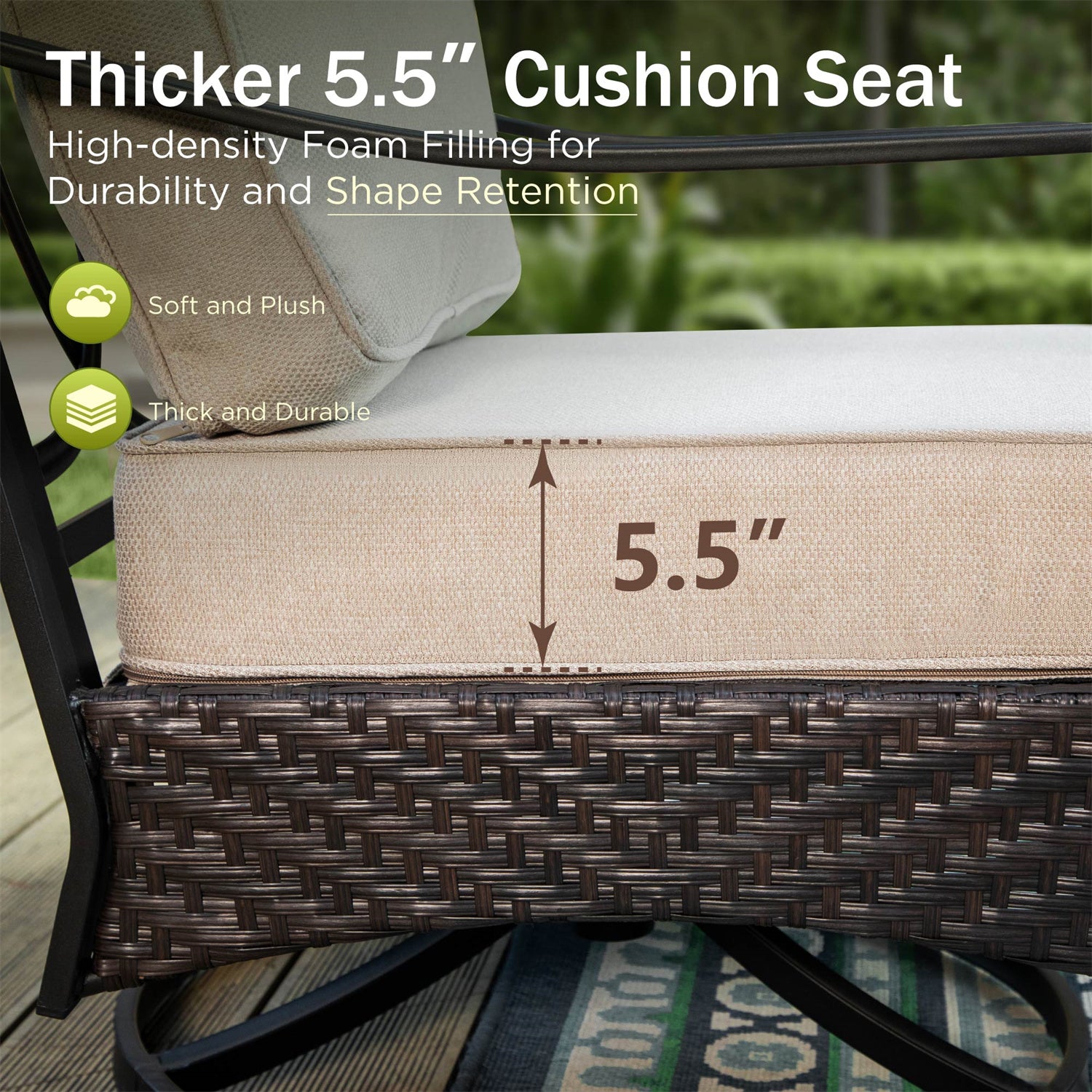 [Limited Time Offer] Phi Villa Outdoor Steel & Rattan Sofa Set With Rectangle Fire Pit Table