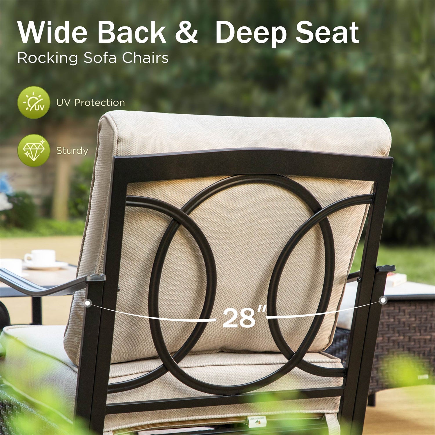 [Limited Time Offer] Phi Villa Outdoor Steel & Rattan Sofa Set With Rectangle Fire Pit Table
