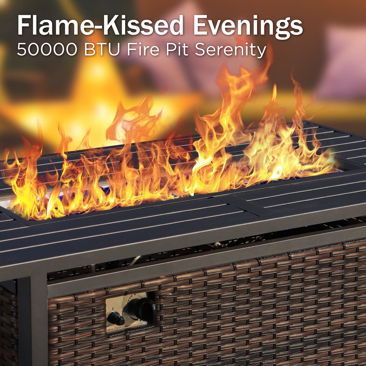 [Limited Time Offer] Phi Villa Outdoor Steel & Rattan Sofa Set With Rectangle Fire Pit Table