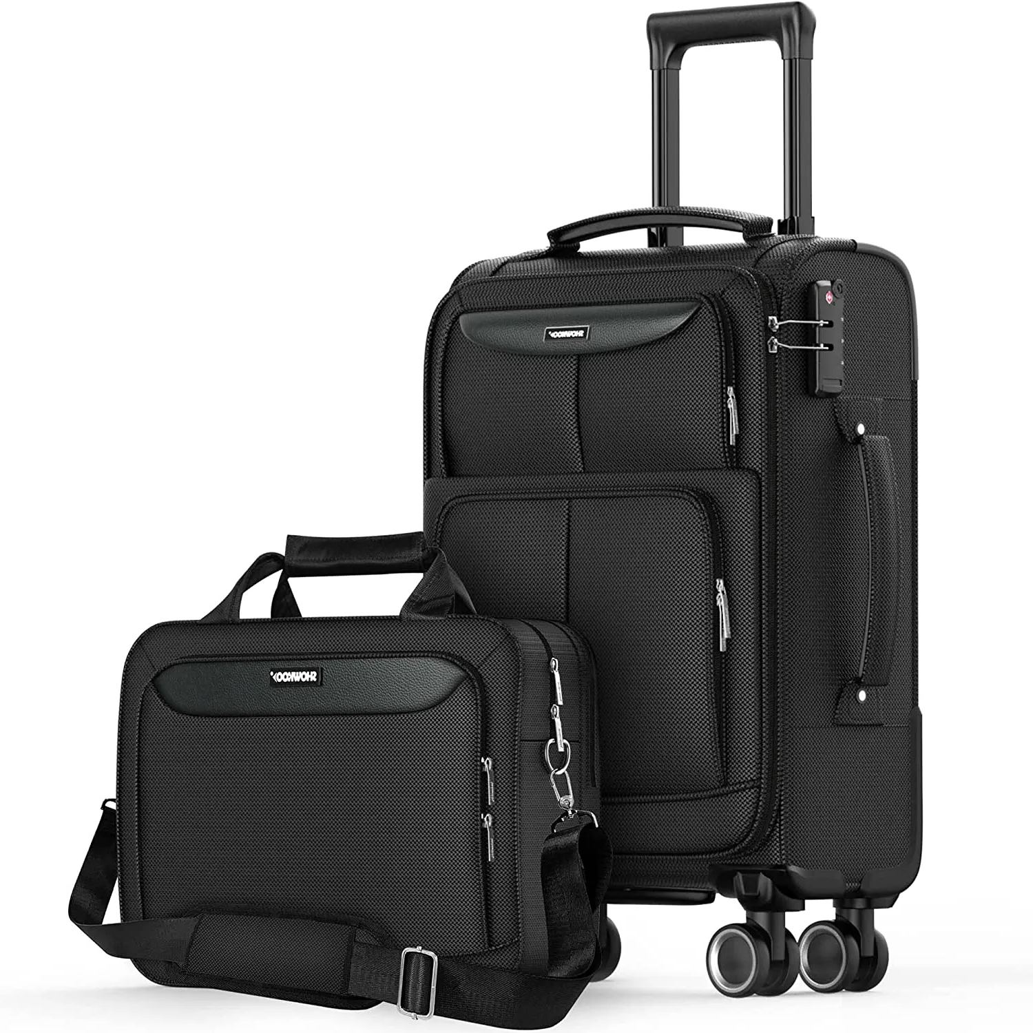 Carry-on Luggage 2 Piece Softside Lightweight Durable Suitcase with Bag Tote Double Spinner Wheels TSA Lock