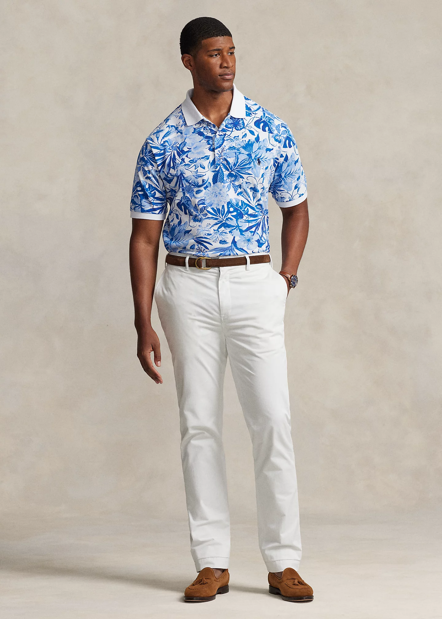 Floral-Print Mesh Polo Shirt