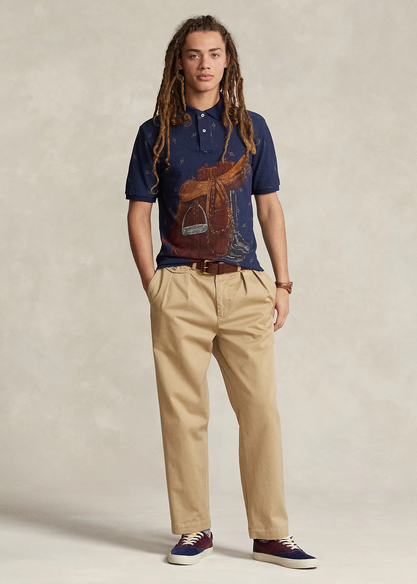 Classic Fit Saddle-Print Mesh Polo Shirt