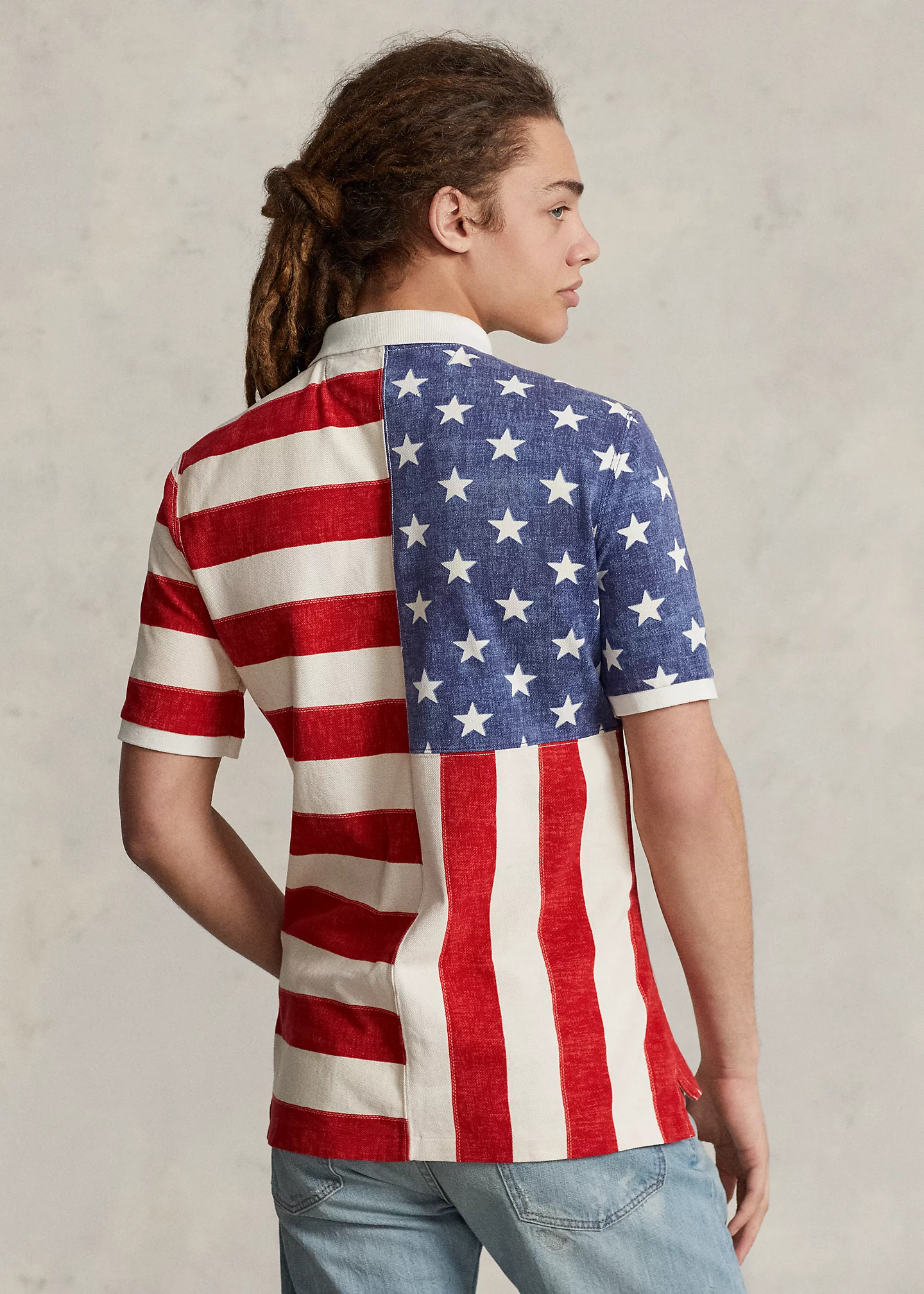 Classic Fit Flag-Print Mesh Polo Shirt