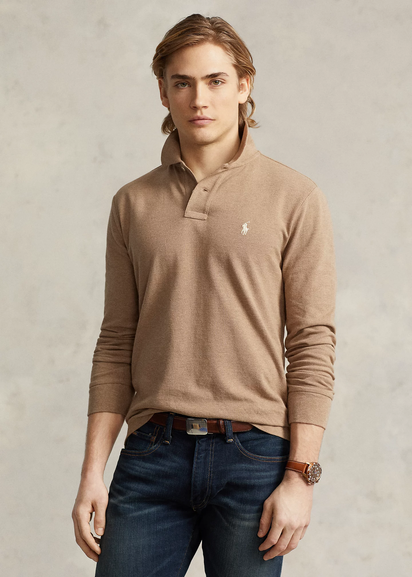 Mesh Long-Sleeve Polo Shirt �C All Fits