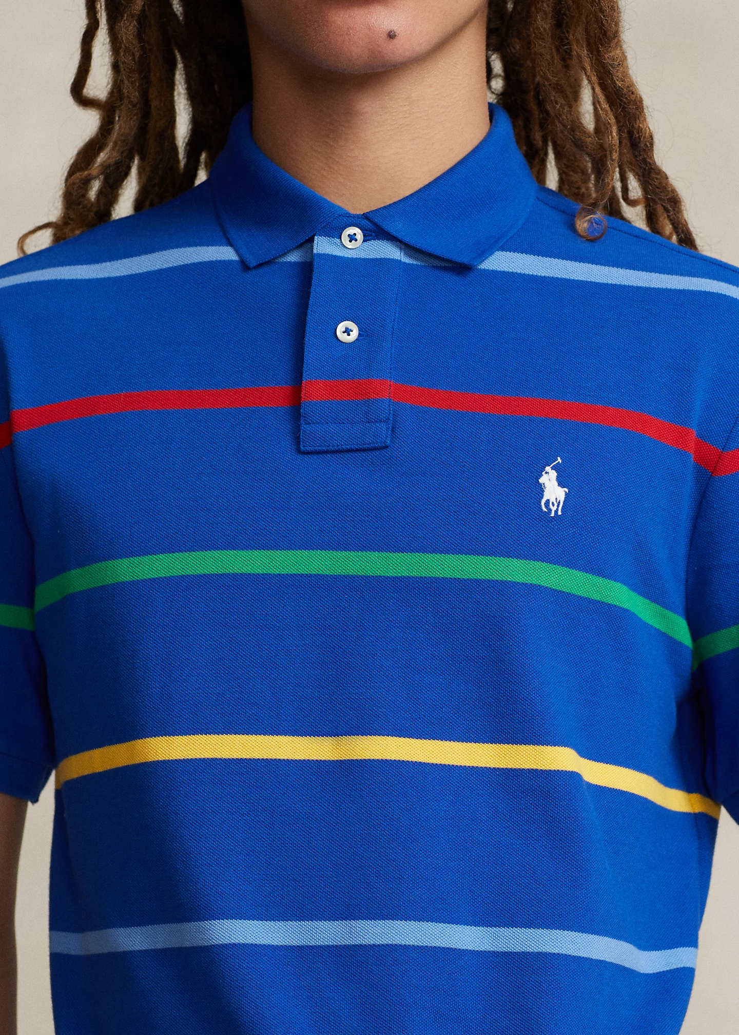 Classic Fit Striped Mesh Polo Shirt