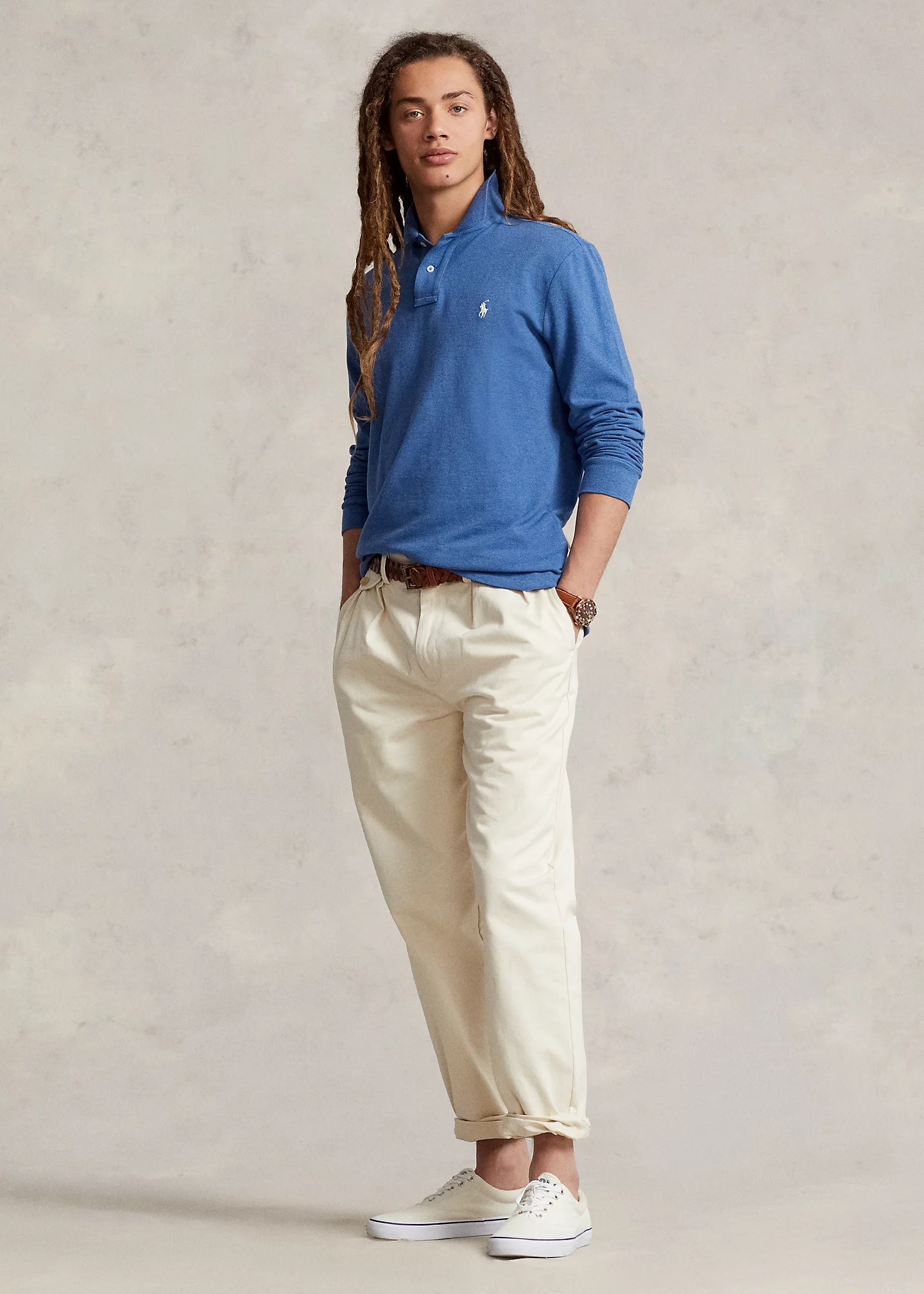 Mesh Long-Sleeve Polo Shirt �C All Fits