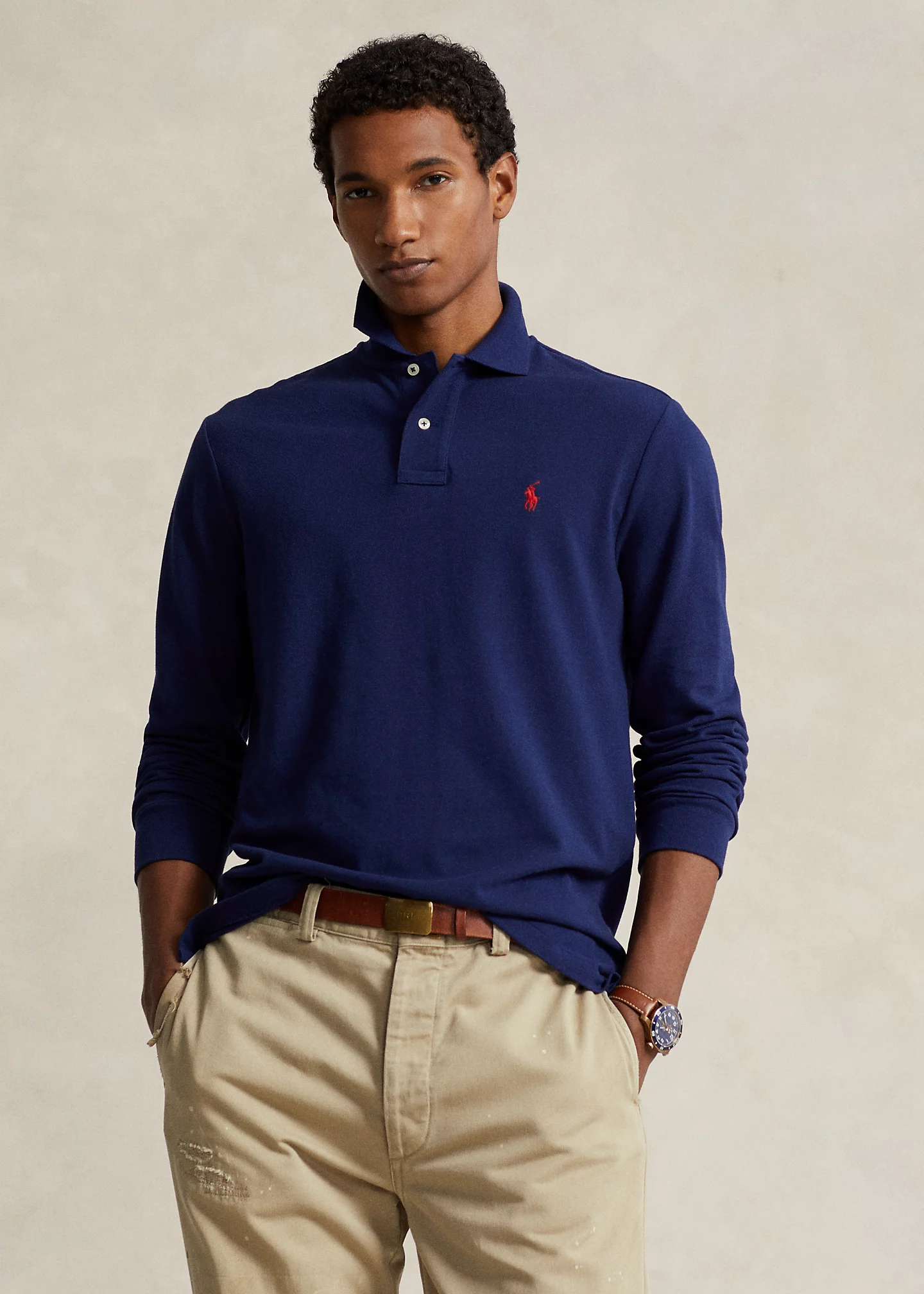 Mesh Long-Sleeve Polo Shirt �C All Fits