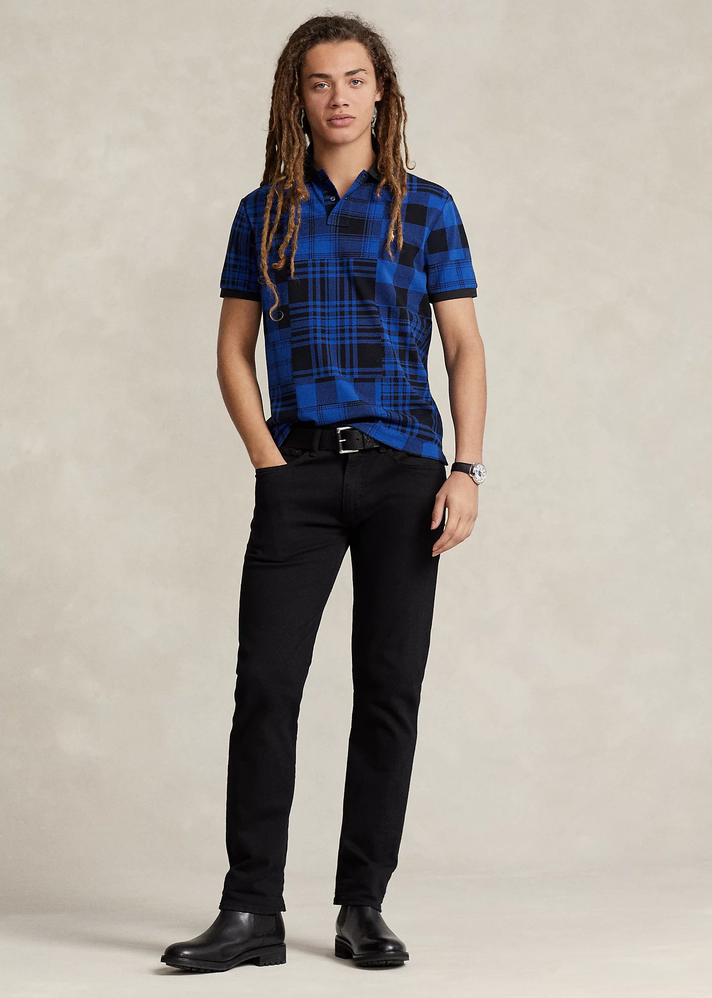 Custom Slim Plaid Mesh Polo Shirt