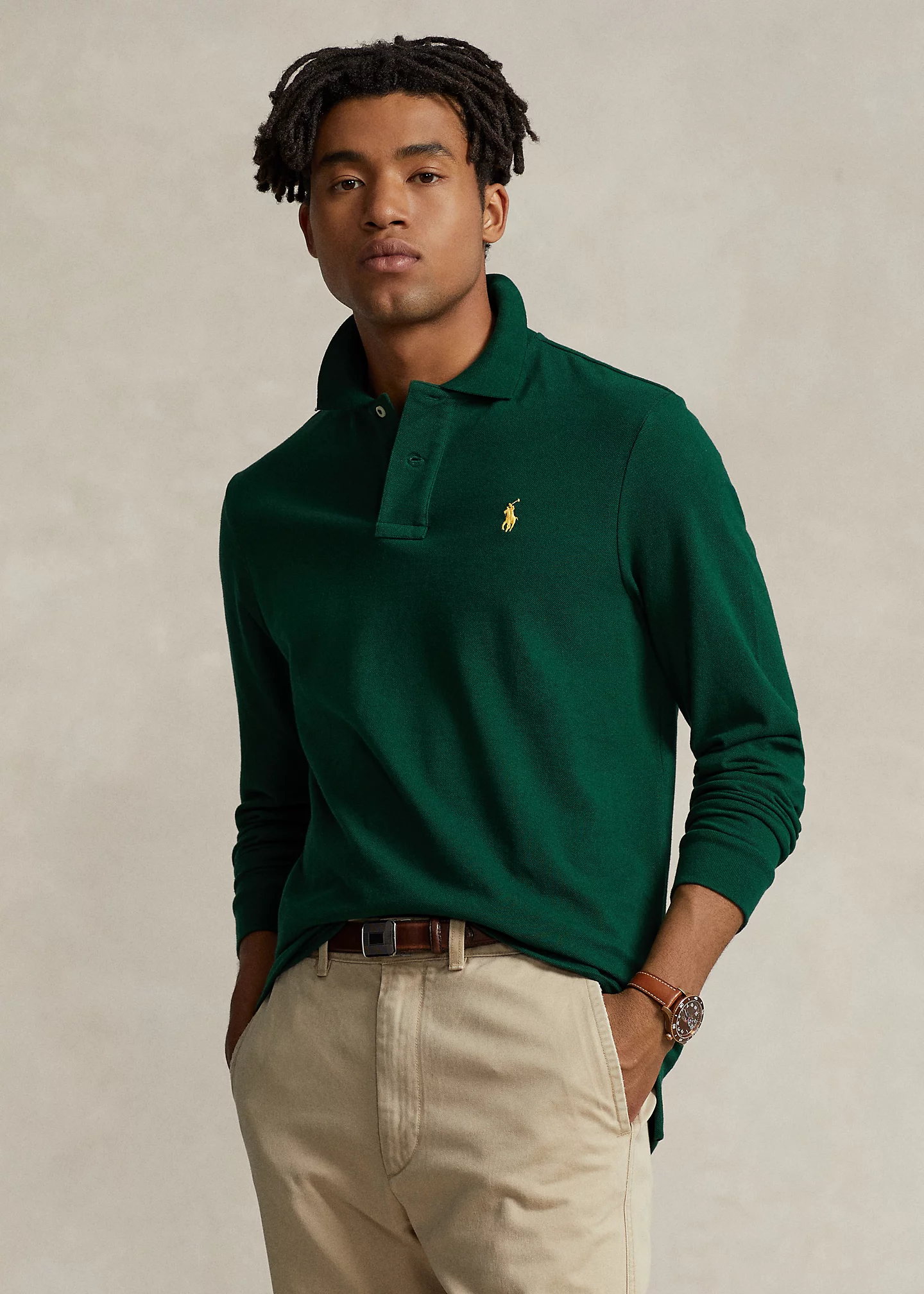 Mesh Long-Sleeve Polo Shirt �C All Fits