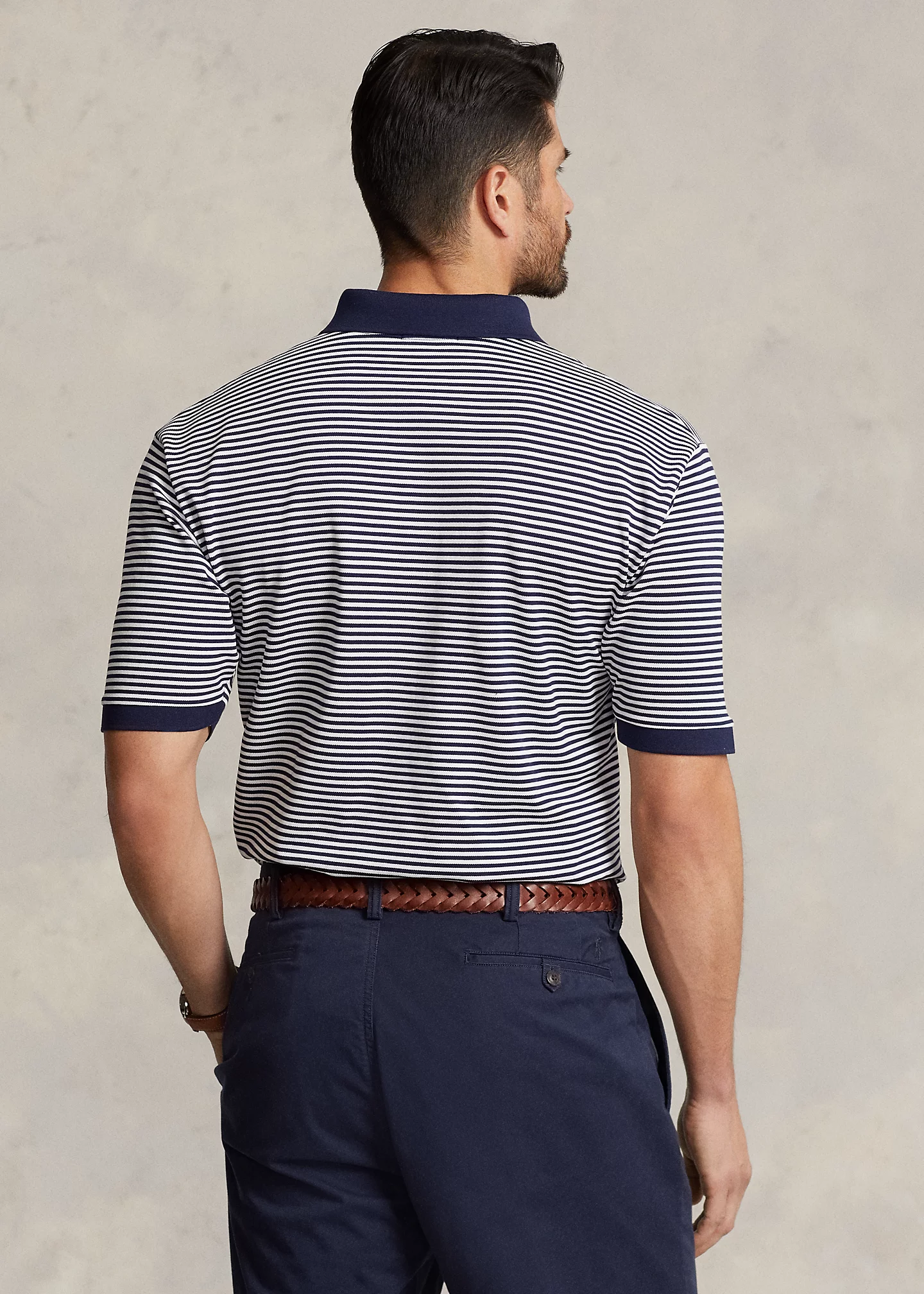 Striped Stretch Mesh Zip Polo Shirt