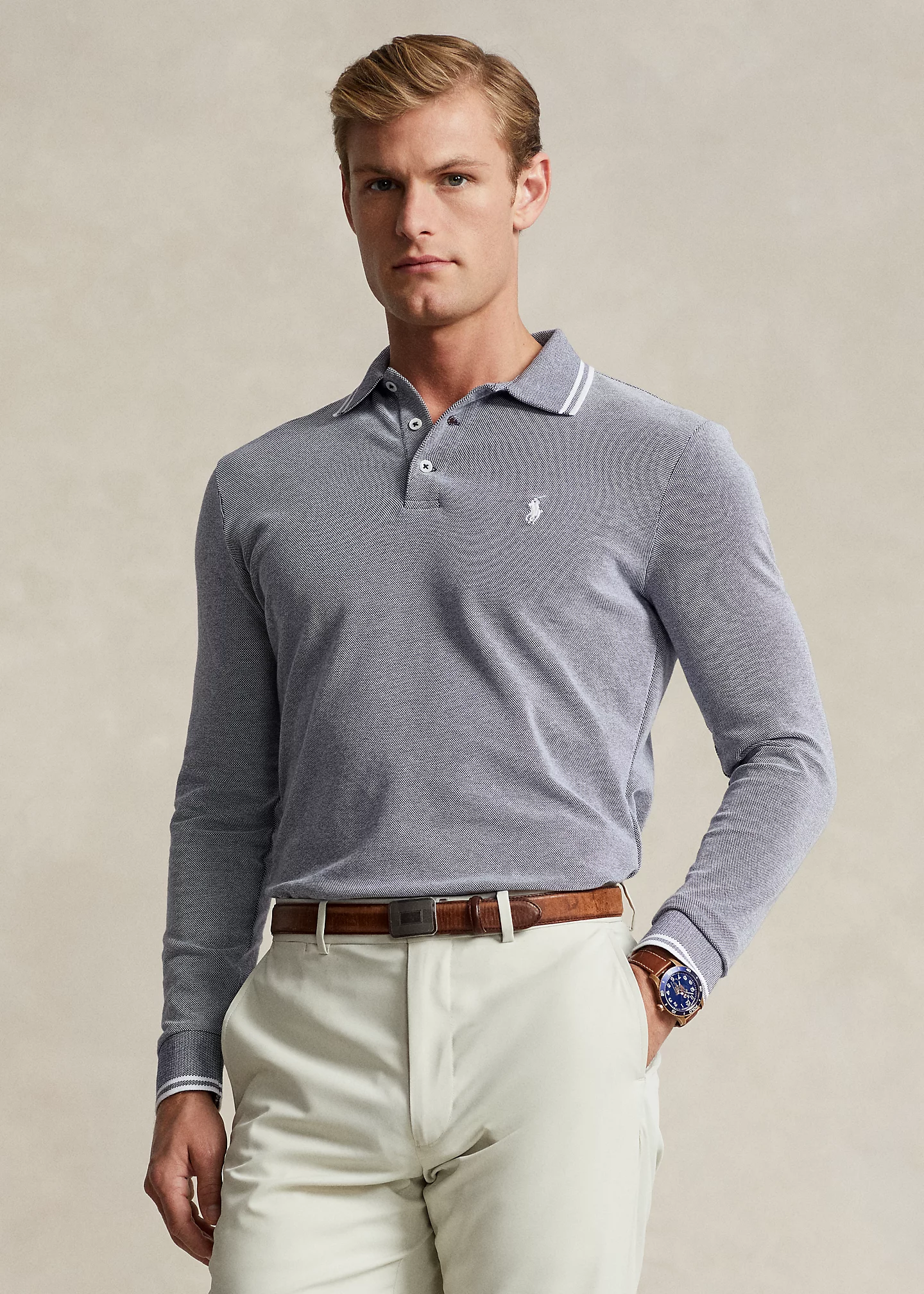 Custom Slim Fit Stretch Oxford Mesh Polo