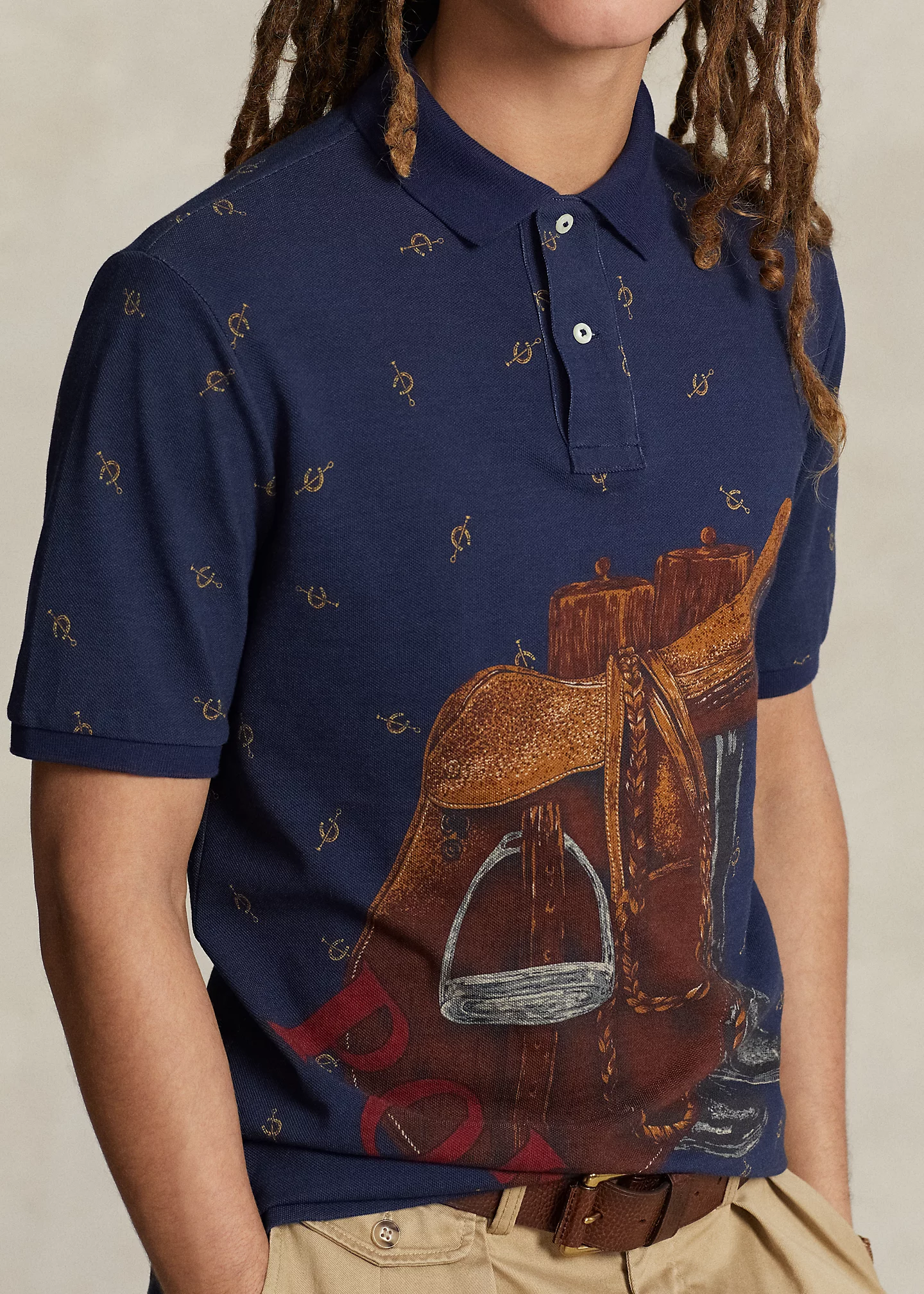 Classic Fit Saddle-Print Mesh Polo Shirt