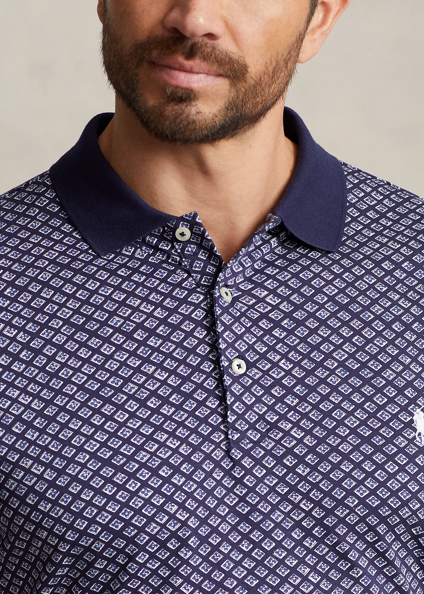 Foulard-Print Soft Cotton Polo Shirt