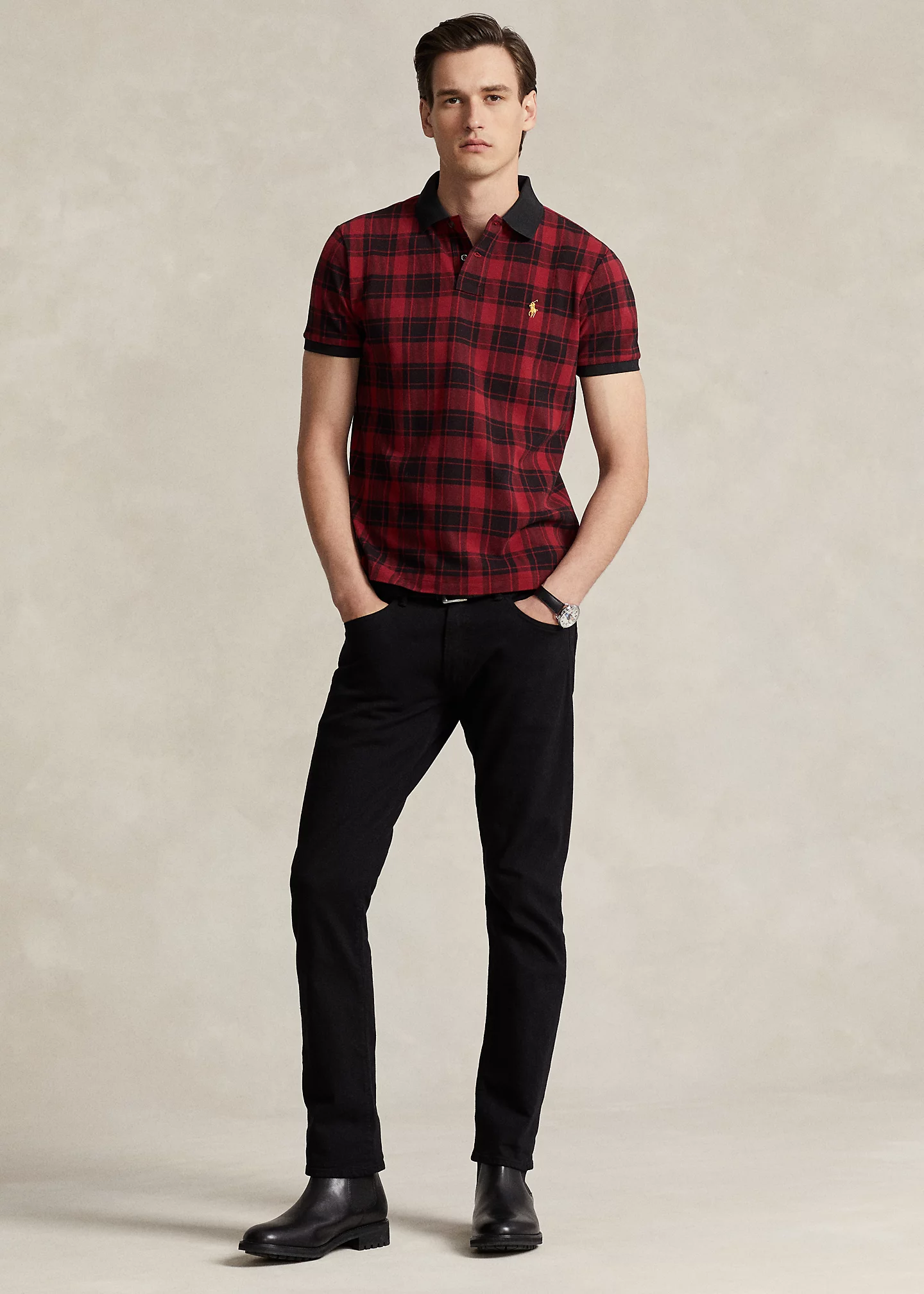 Custom Slim Fit Plaid Mesh Polo Shirt