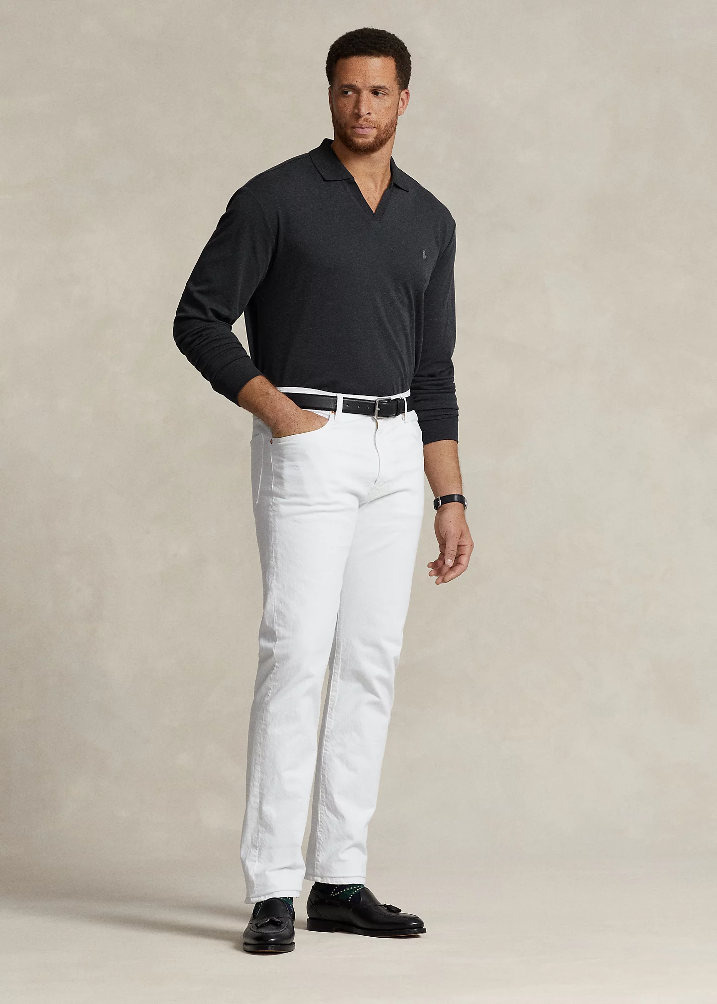 Soft Cotton Long-Sleeve Polo Shirt