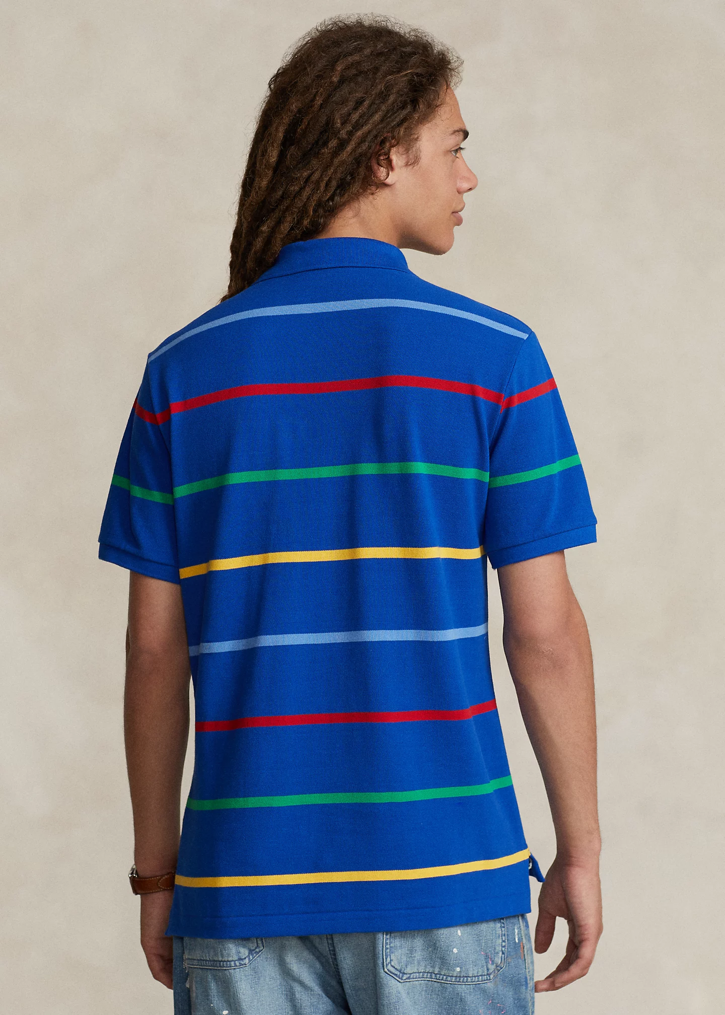 Classic Fit Striped Mesh Polo Shirt
