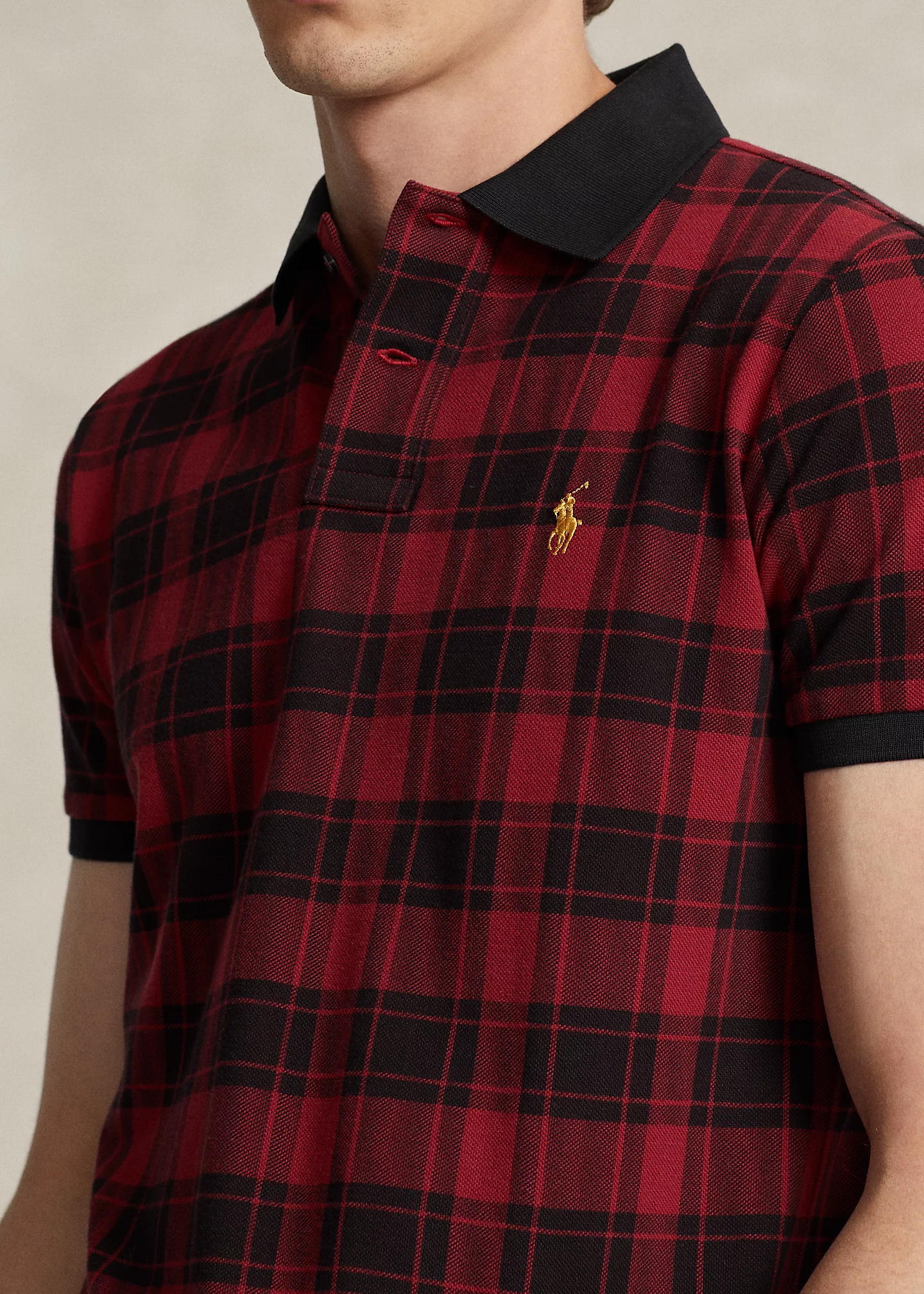 Custom Slim Fit Plaid Mesh Polo Shirt