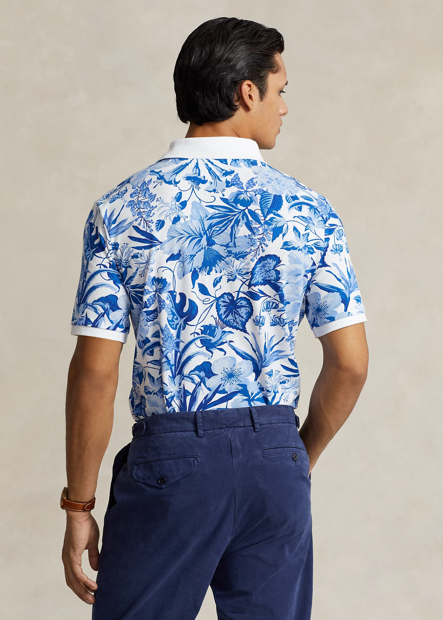 Classic Fit Floral-Print Mesh Polo Shirt