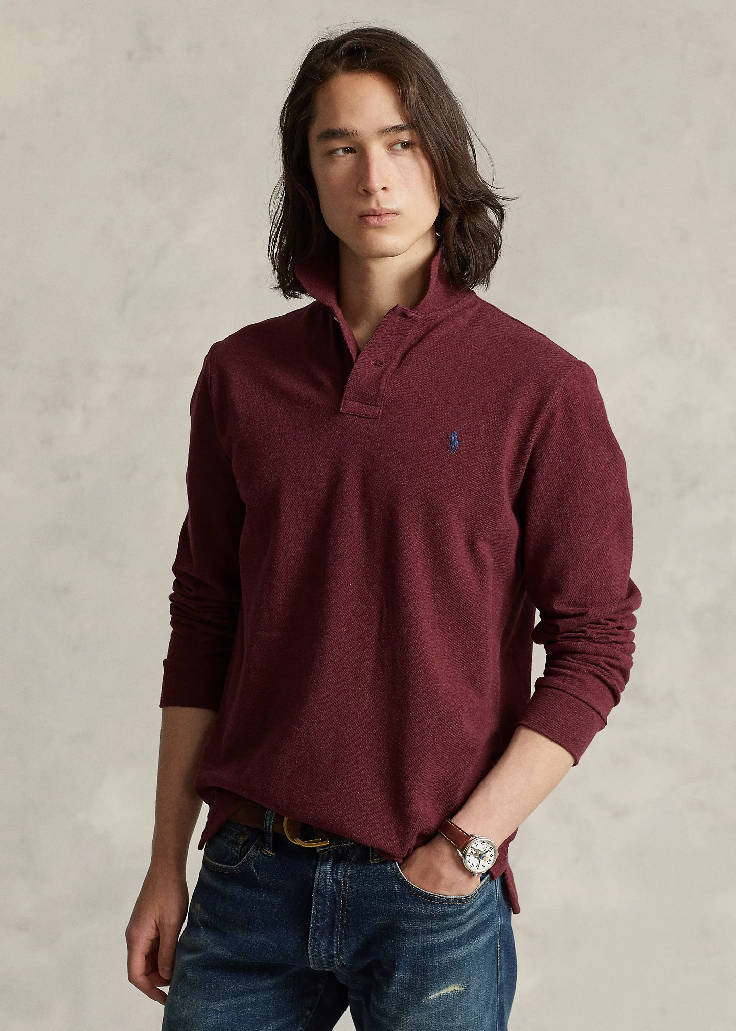 Mesh Long-Sleeve Polo Shirt �C All Fits