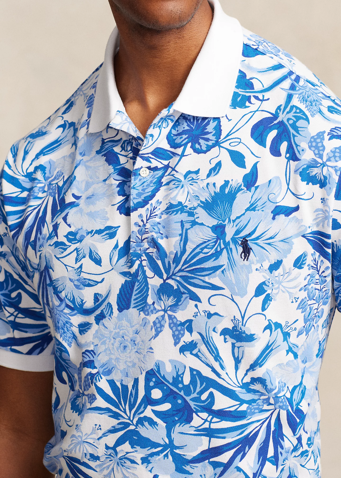 Floral-Print Mesh Polo Shirt