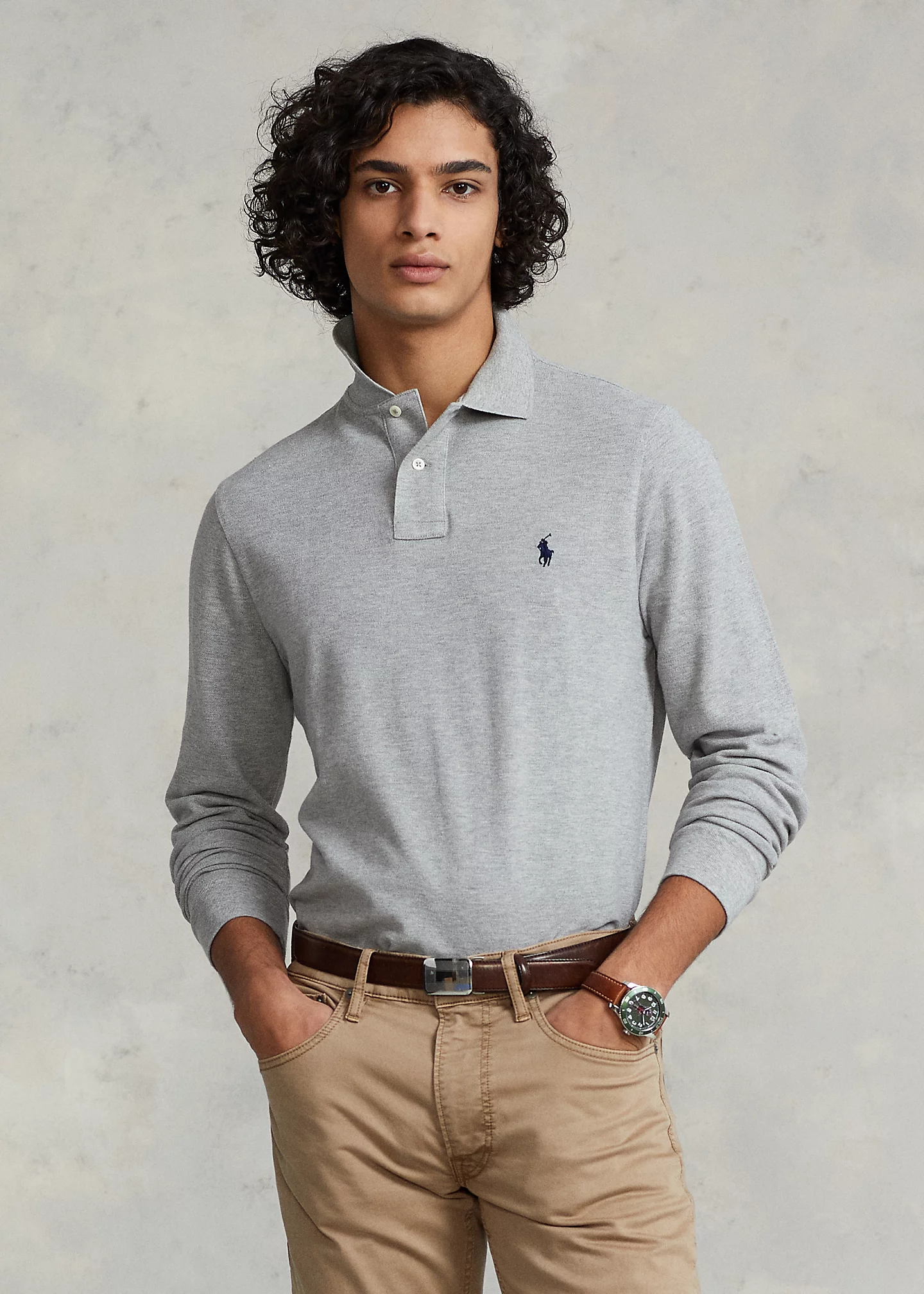 Mesh Long-Sleeve Polo Shirt �C All Fits