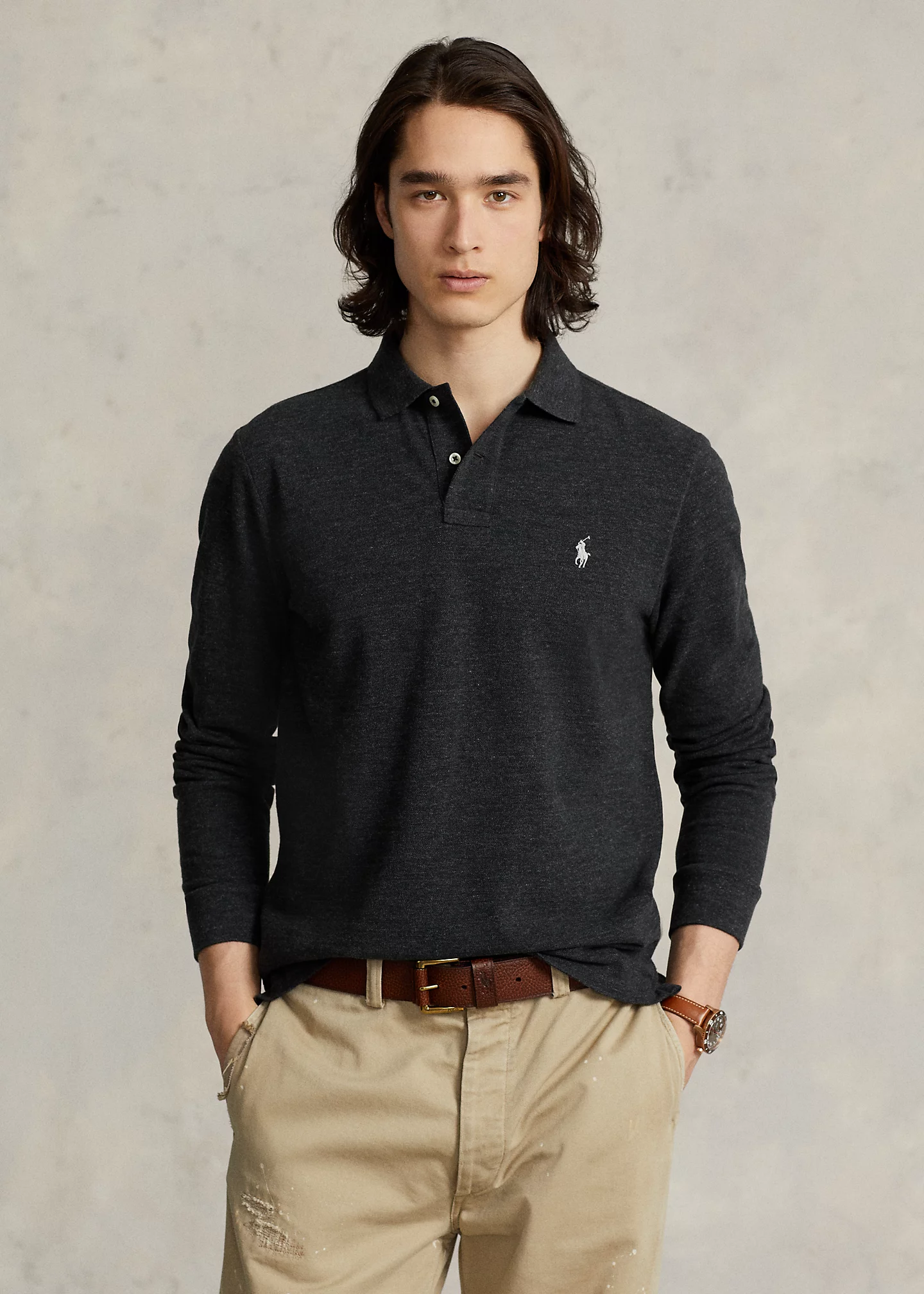 Mesh Long-Sleeve Polo Shirt �C All Fits