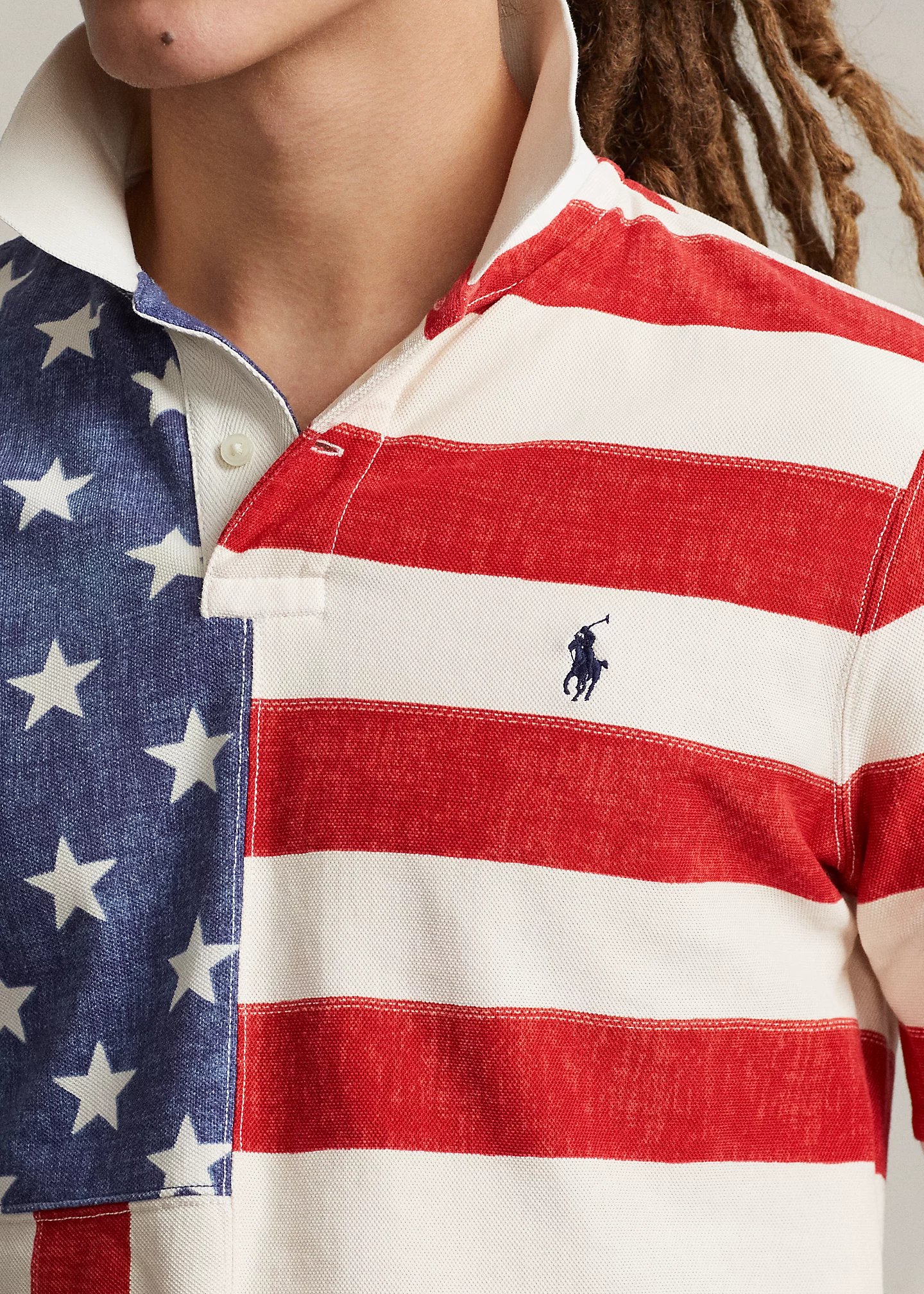 Classic Fit Flag-Print Mesh Polo Shirt