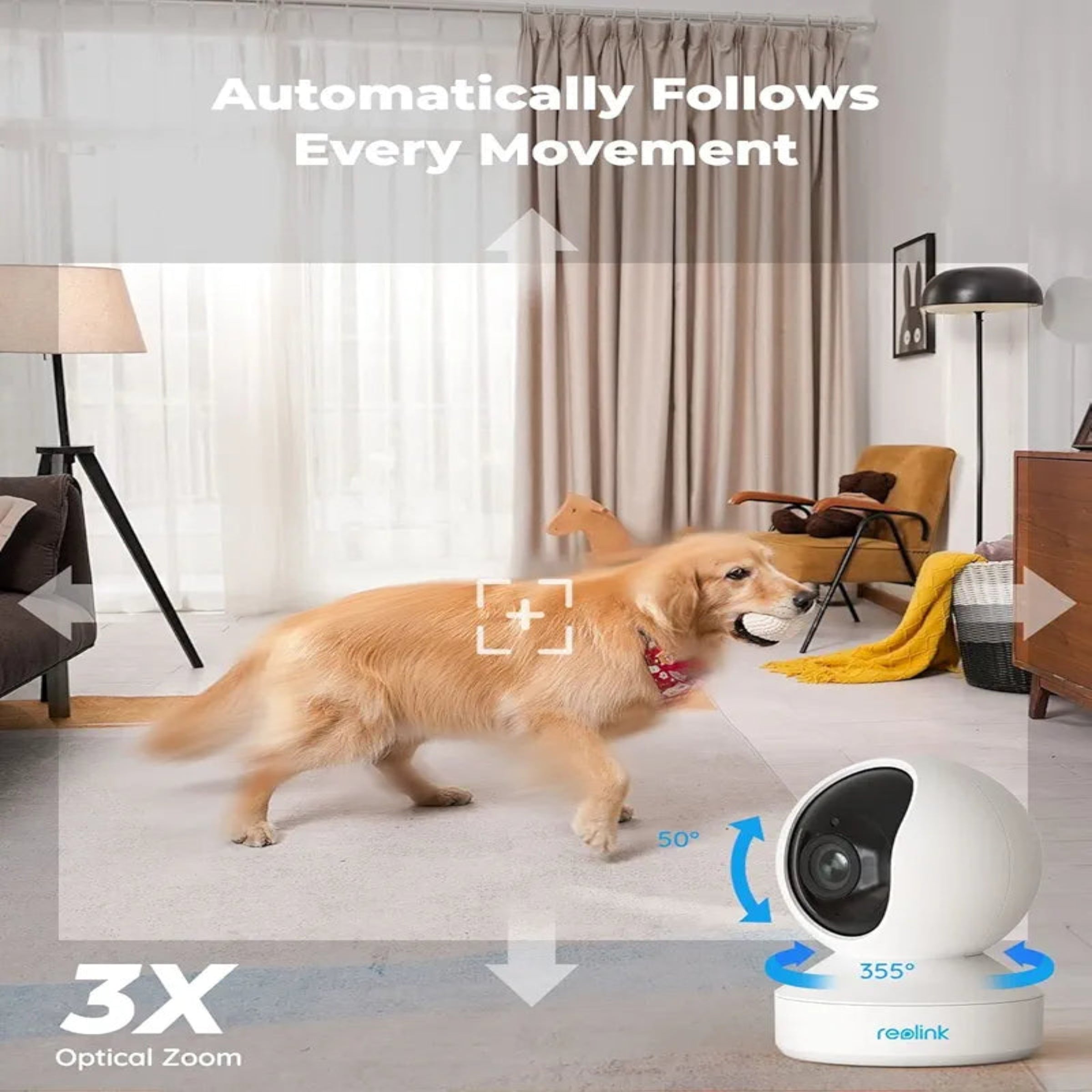 REOLINK E1  Indoor Security Camera, 2.4/5GHz Dual Band WiFi, 5MP Plug-in Pet Camera, 360 Degree Baby/Dog Monitor , Auto Tracking, Person/Pet Detection,5V/2A DC,WITHOUT BOX