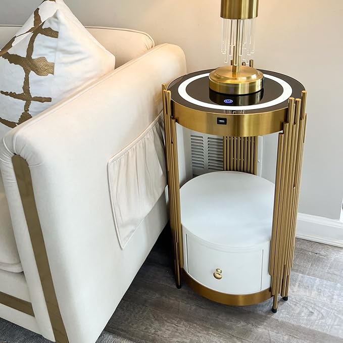 Gold Led Smart Round Nightstand