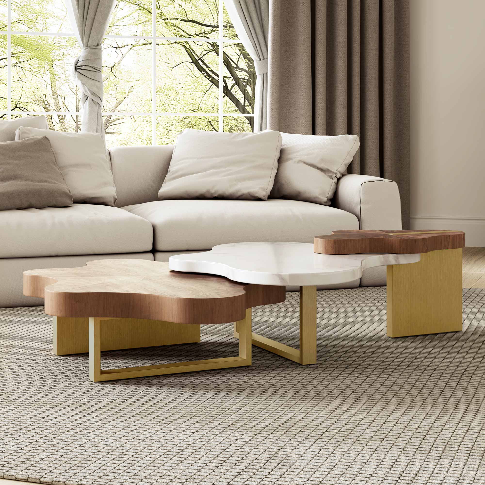 Cloud Shape Solid Wood Coffee Table Set