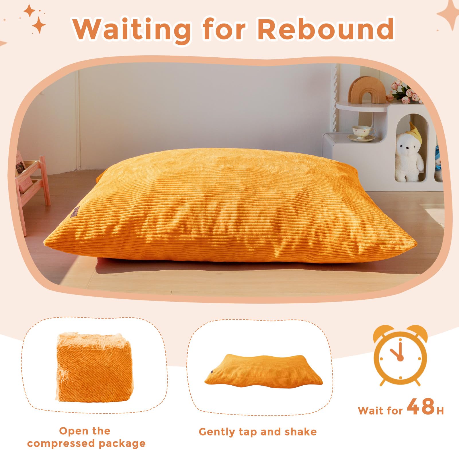 MAXYOYO 3-in-1 Kids Convertible Bean Bag Chair & Bed, Child Floor Sofa for Gaming, Reading, Orange