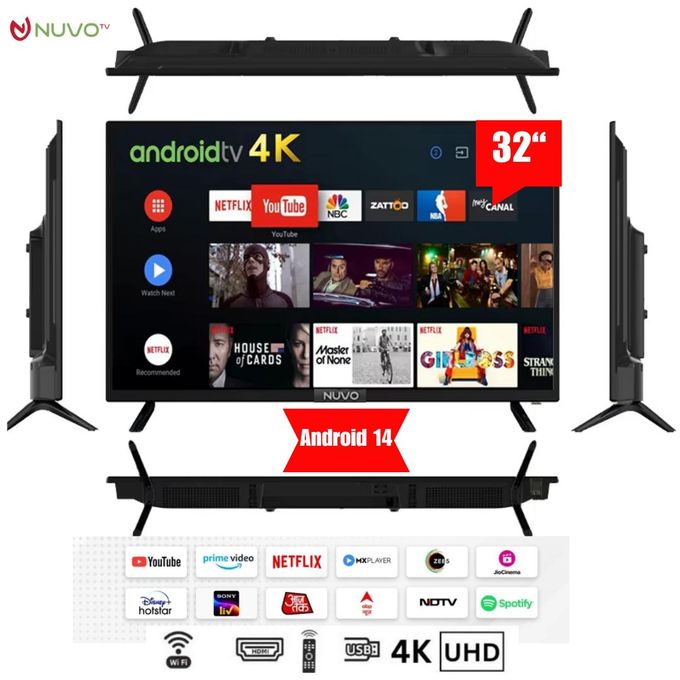 Nuvo Full HD Smart Android TV - 32'' - HDMI - USB - Coax Ports - Black