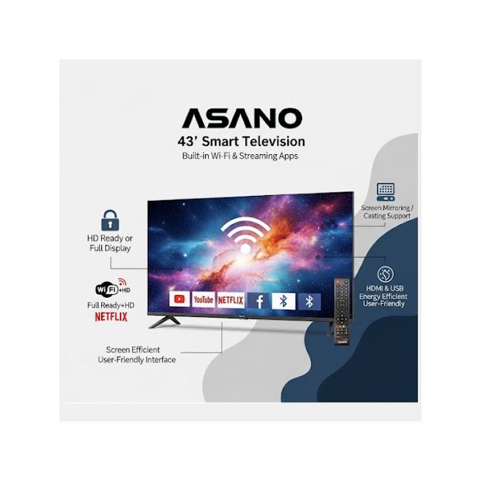 Asano 43DF2 Ultra HD Smart Android TV - Frameless Screen - USB-DMI - Black