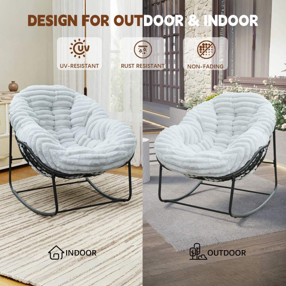 💥 Limited-Time Offer💥Naga Bahna Rocking Chair for Front Porch, Garden, Patio (Light Gray)