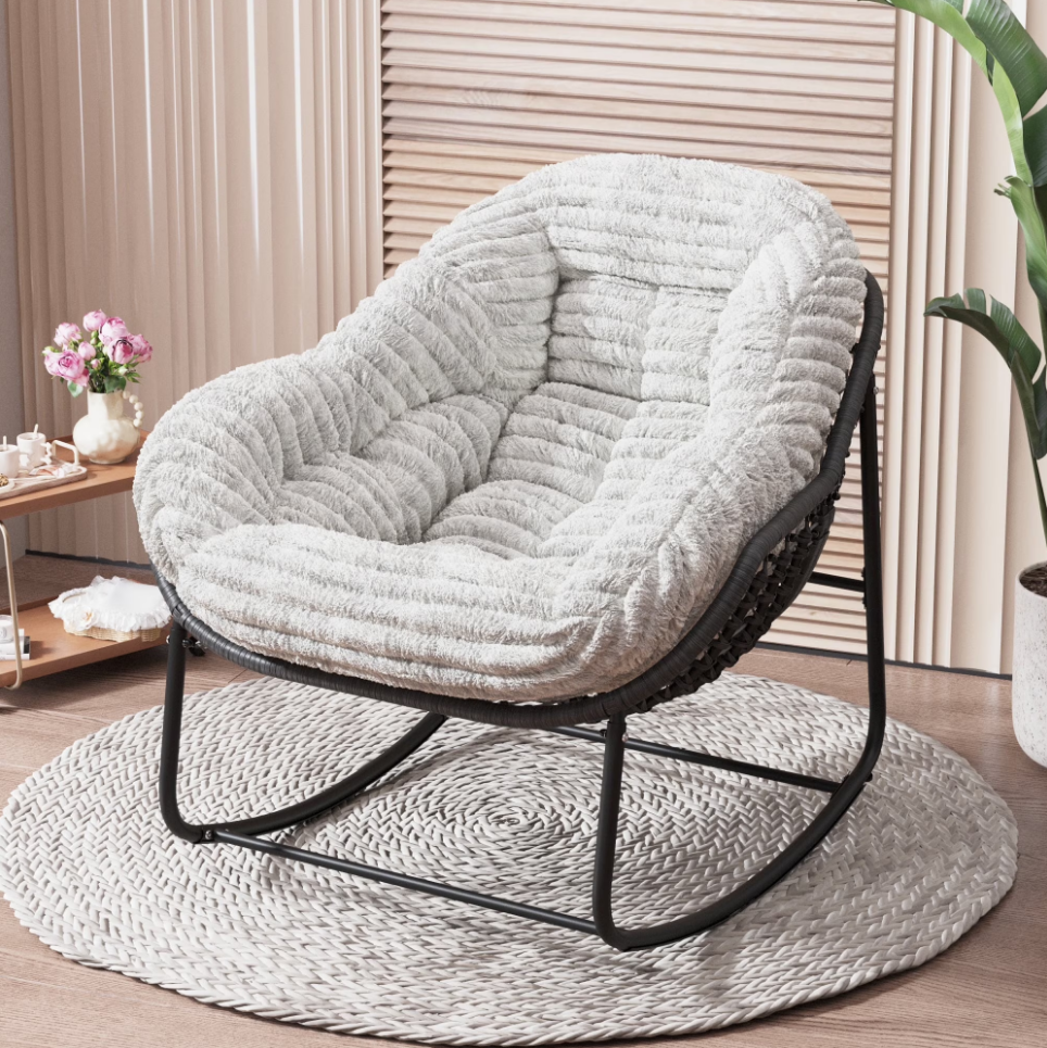 💥 Limited-Time Offer💥Naga Bahna Rocking Chair for Front Porch, Garden, Patio (Light Gray)