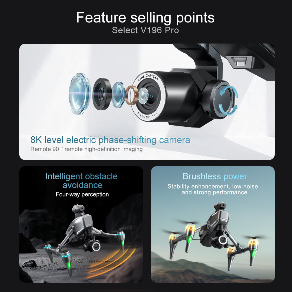 🛸✨ Drone Limited Time Offer 🌟🔥 Drone with 8K camera for adults, v196 rc quadcopter with auto return, follow me, brushless motor, circular flight, waypoint, altitude hold, headless mode, 28 minutes long flight time!!