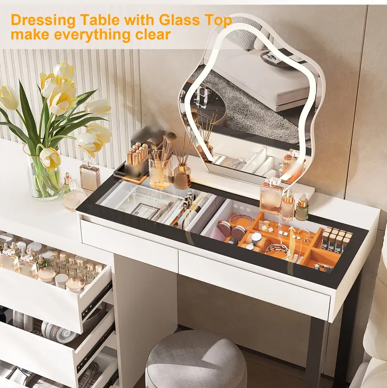 🔥Hot Sale 50% Off🔥Modern vanity set with a tri-color LED smart makeup mirror