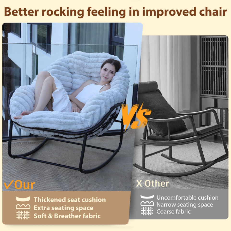 💥 Limited-Time Offer💥Naga Bahna Rocking Chair for Front Porch, Garden, Patio (Light Gray)