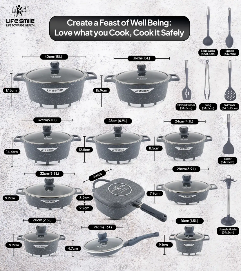 💝Last day clearance✨Cookware Set 29 Pieces Non Stick Multi Layer Granite Coating