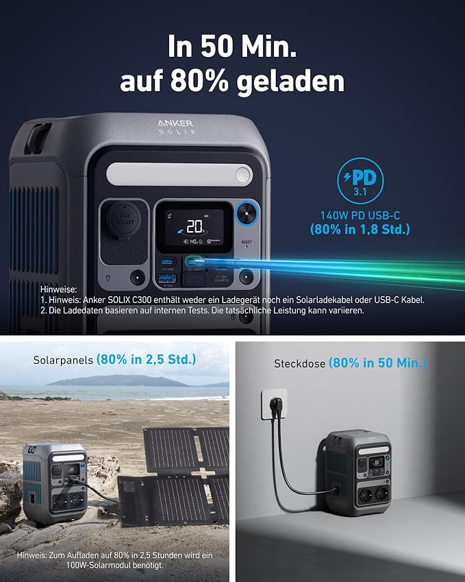 Anker SOLIX C300 Portable Power Bank, 288 Wh LiFePO4 Battery for Camping, Outdoors, Travel, Emergencies, Travel