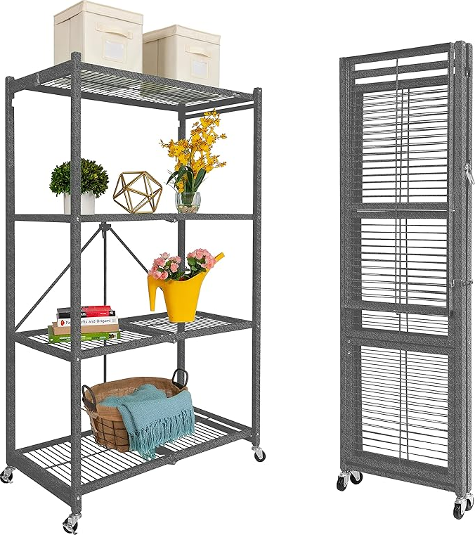 💝Four-tier heavy-duty foldable storage rack suitable for garages, pantries, basements, laundry rooms, warehouses