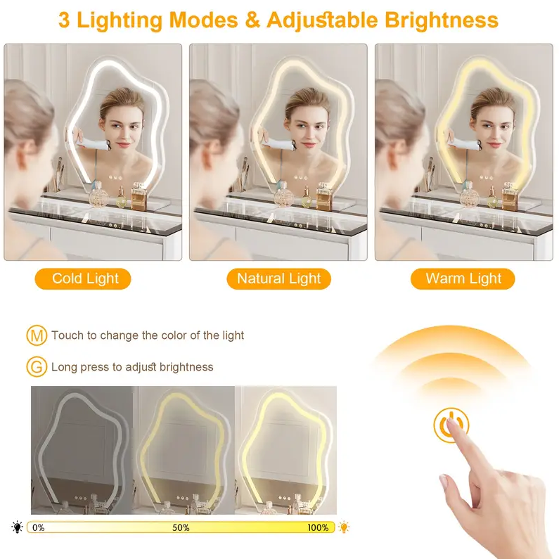 🔥Hot Sale 50% Off🔥Modern vanity set with a tri-color LED smart makeup mirror