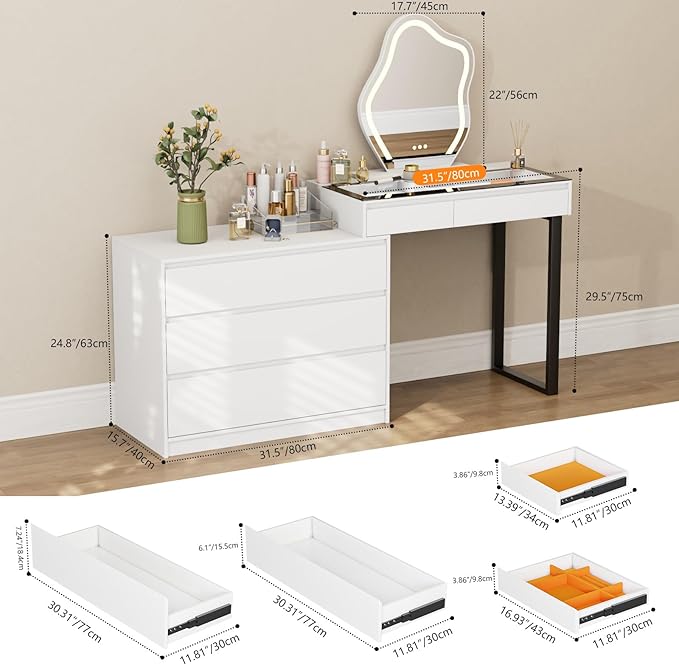 🔥Hot Sale 50% Off🔥Modern vanity set with a tri-color LED smart makeup mirror