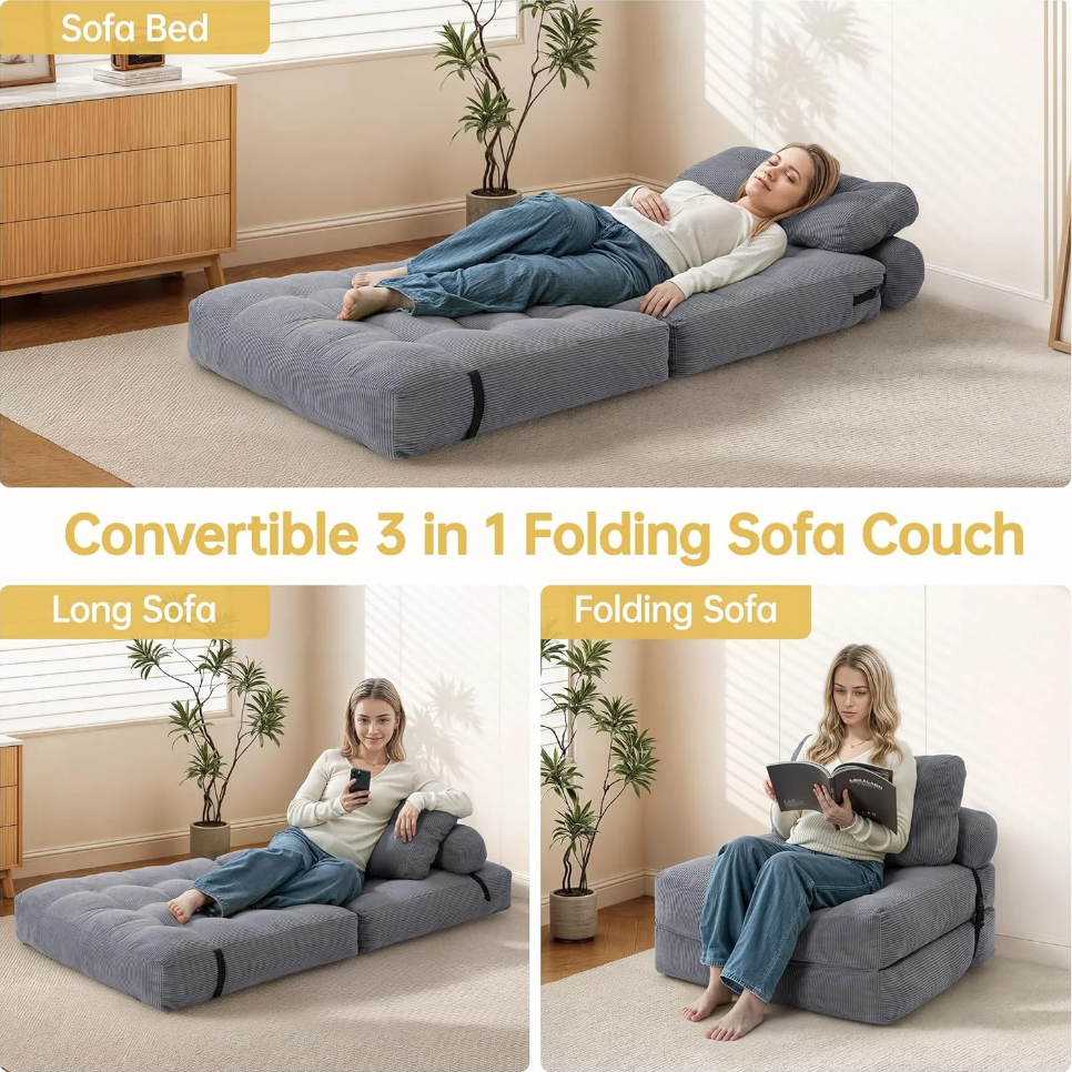 🔥Hot Sale 50% Off🔥Upgraded Convertible Folding Sofa Bed - With Backrest and Pillows