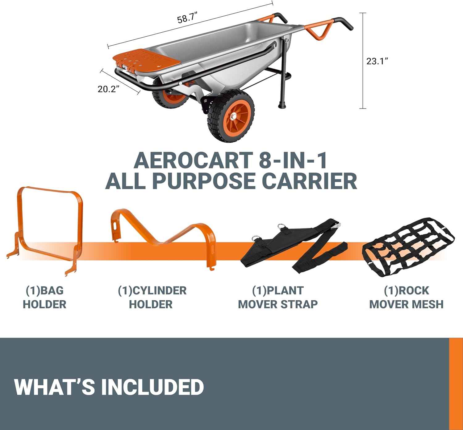 💥 Limited-Time Offer💥Worx WG050 8 in 1 Aerocart Garden Trolley/Wheelbarrow Heavy Duty