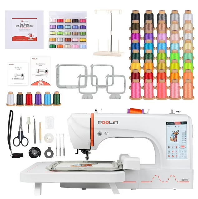 🎁【Halloween Christmas Gift】Poolin EOCO5 Home Computerized Sewing Machine is equipped with a large 7-inch LCD touch screen.