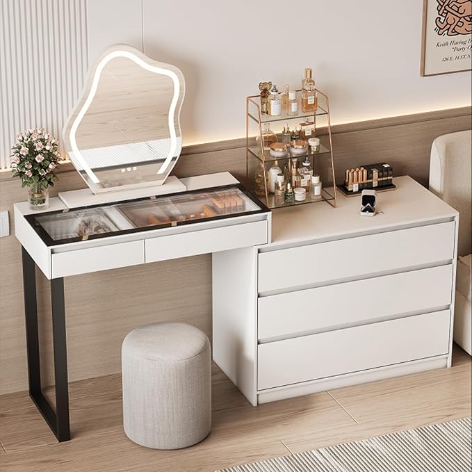 🔥Hot Sale 50% Off🔥Modern vanity set with a tri-color LED smart makeup mirror