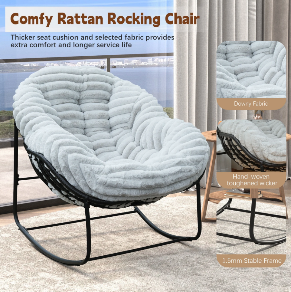 💥 Limited-Time Offer💥Naga Bahna Rocking Chair for Front Porch, Garden, Patio (Light Gray)