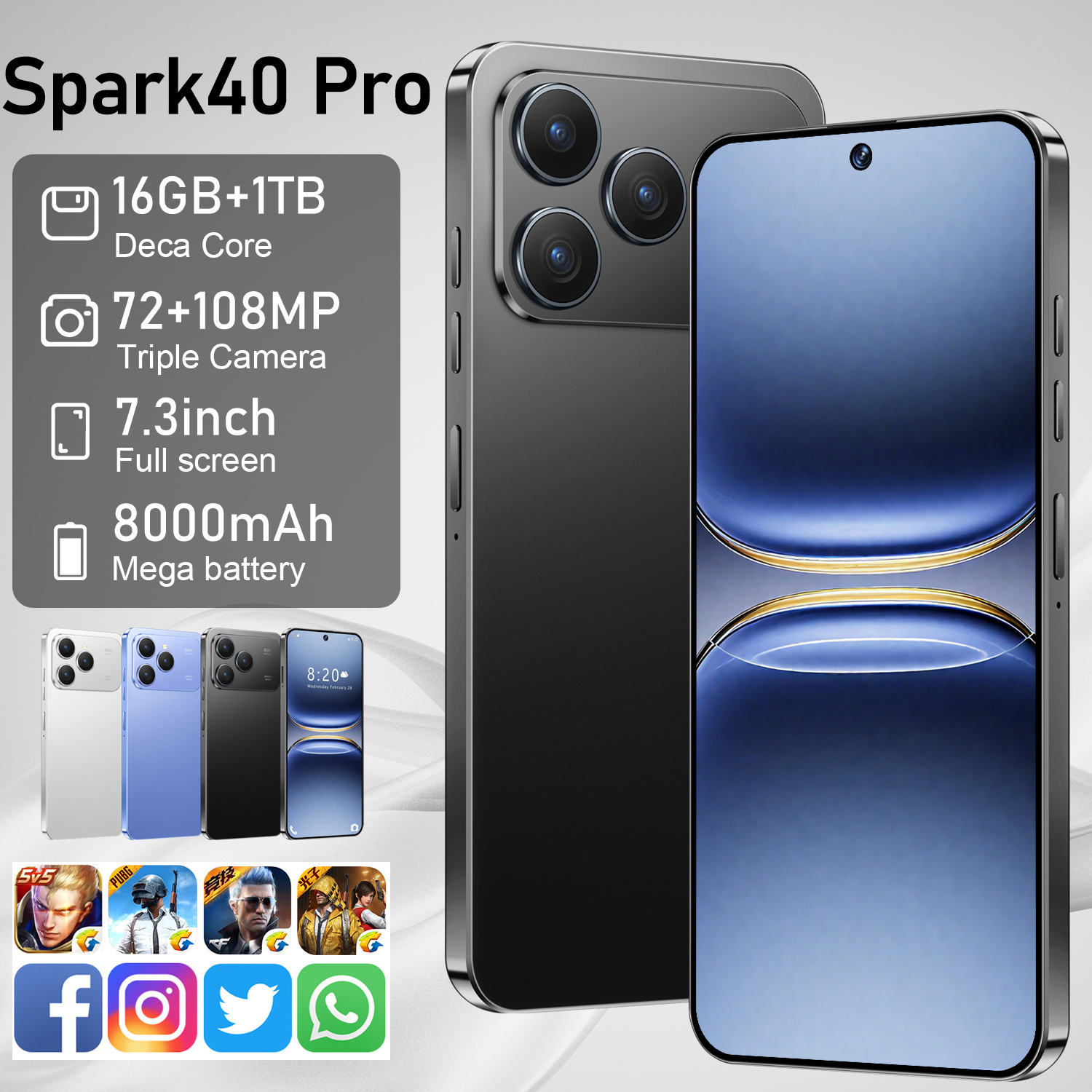 Spark 40 Pro 5G Professional High-Performance Snapdragon 8 Gen3 Phone with 16GB + 1TB Storage and 108MP + 72MP Cameras