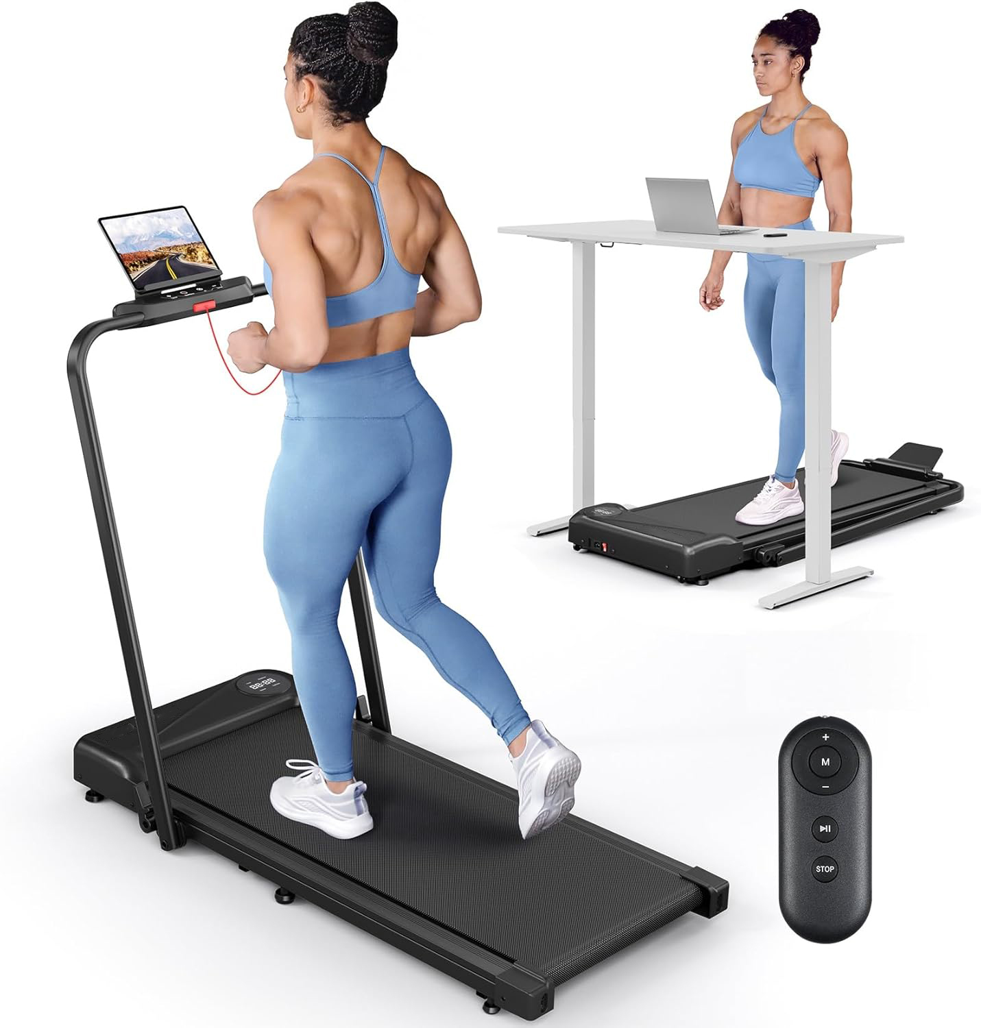 Walking Mat, 2.5 HP Under Desk, 2-in-1 Foldable, Suitable for Home Use, Walking Mat with Handlebars, 15" Wider Running Belt, with Remote Control and LED Touch Screen